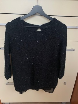 38 M Zara czarny sweter cekiny odkryte plecy