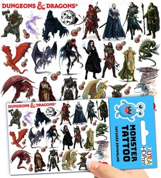 TATUAŻE ZMYWALNE TYMCZASOWE DLA DZIECI DUNGEONS & DRAGONS WZORY ORYGINALNE