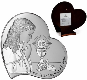 SREBRNY OBRAZEK PAMIĄTKA KOMUNII DZIEWCZYNKA