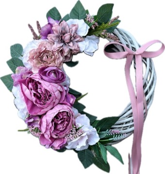 WIANEK KWIATOWY NA DRZWI WIOSENNY STROIK WIENIEC WIKLINOWY LILIOWE PEONIE