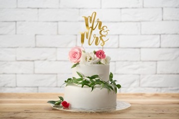 Topper na tort Mr&Mrs - złoty, 25,5 cm