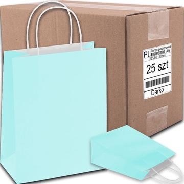 TORBA PAPIEROWA ZIELONA A5 225/80/180 25 SZT TOREBKA EKO NA PREZENT