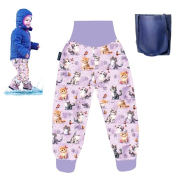 SPODNIE przeciwdeszczowe dziecięce, softshell, hello rain kotki, koty 92 PL