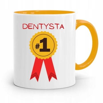 KUBEK ŻÓŁTY PREZENT DENTYSTY DENTYSTA NUMER JEDEN z Nadrukiem ze Zdjęciem