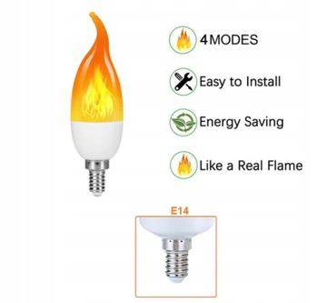 4шт светодиодная лампа E14 с пламенем