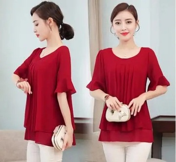 2020 Summer obesity Mid-length Chiffon Blouse Plus