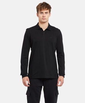 HUGO BOSS czarna koszulka polo z długim rękawem męski longsleeve r. S