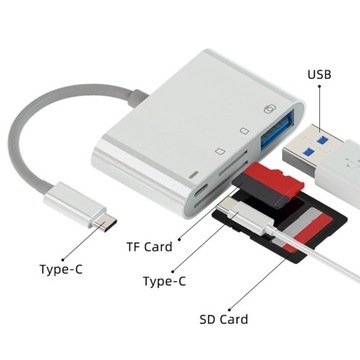 Адаптер OTG для чтения Micro SD TF USB C 4 в 1, для