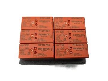 zestaw 6 przekaźników Schrack: 1P/16A i 2P/8A na 12V, 24V, 230VAC