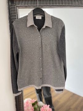 ALLUDE szary lekki sweter kardigan z kołnierzykiem 100% KASZMIR M/L premium