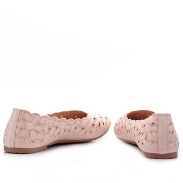 BALERINY AŻUR KWIATUSZKI RÓŻOWE MIĘKKIE Z POŁYSKIEM 36