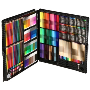 НАБОР ХУДОЖЕСТВЕННОЙ КРАСКИ В ЧЕМОДАНЕ 258 шт. РУЧКИ, ПАСТЕЛИ, СЕНИЛЫ