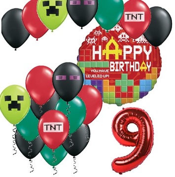 BALONY zestaw na urodziny 9 LAT PIKSELE TNT