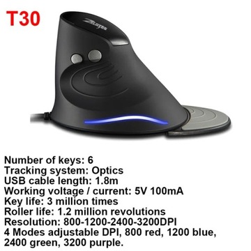 ZELOTES F-26C myszka pionowa stacjonarny ergonomiczny 3200DPI 2.4G