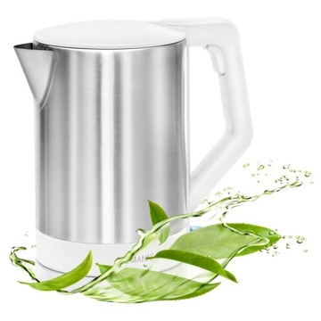 CZAJNIK ELEKTRYCZNY BEZPRZEWODOWY 1,5L 2200W STALOWY INOX BIAŁY MOCNY