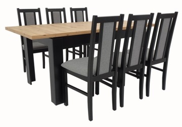 KOMPLET do salonu JADALNI 6 x czarne drewniane krzesła + DUŻY stół 140/180
