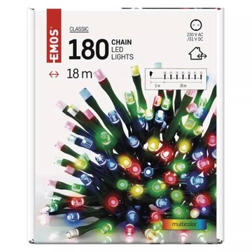 Lampki choinkowe 180 LED 18m EMOS multikolor timer