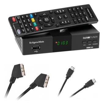 Tuner dekoder DVB-T2 Kruger&Matz H.265 HEVC KM0550D + kable Euro i HDMI