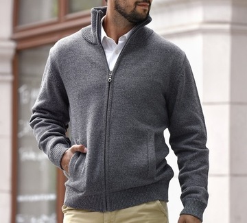 MODNY SWETER MĘSKI Z WYSOKĄ STÓJKĄ - SZARY XL