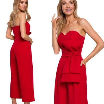 ELEGANCKI DAMSKI KOMBINEZON KOBIECY GŁADKI LUŹNY PIĘKNY CZERWONY M 38