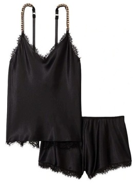 Komplet Victoria's Secret piżama satynowa z koronką i z łańcuszkami XS