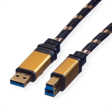 Kabel przewód USB 3.2 Gen 1 A-B M/M pozłacany 0,8m