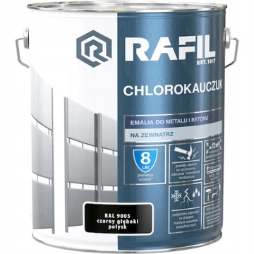 Emalia chlorokauczukowa do metalu Rafil 10 l czerń połysk