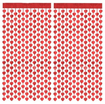 2x Kurtyna dekoracyjna czerwone serca 1x2m zasłona dwie kurtyny serce
