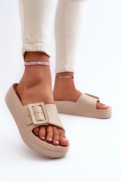 KLAPKI DAMSKIE PIANKOWE NA PLATFORMIE LEKKIE NN274A666 BEŻOWE 41