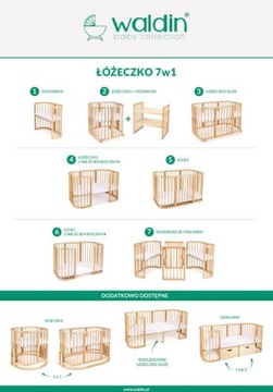 ВАЛДИН Деревянная детская кроватка 7в1 с матрасом НАТУРАЛЬНОЕ ДЕРЕВО