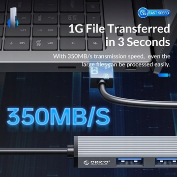 USB-C HUB 3x USB microSD 5 ГБ/с ORICO, алюминий