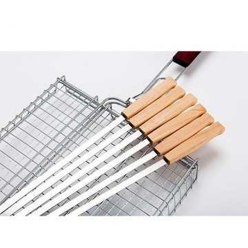 8Pcs Kabob Skewers Reusable Wooden Handle Long Metal Shish Kebab Skewers