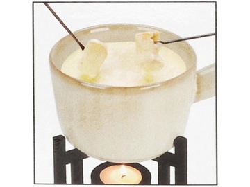 Фарфоровый набор для сырного фондю - 4 предмета, миска, подставка, вилки