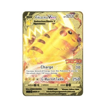 PIKACHU Vmax CHARGE POKEMON ZŁOTA KARTA METALOWA HP182530 SUPER MOC GOLD