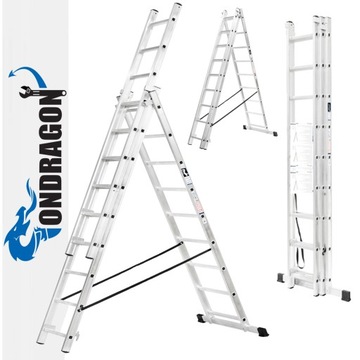 DRABINA aluminiowa STOPNIOWA 3x9 ONDRAGON PRZEMYSŁOWA 150kg NA SCHODy