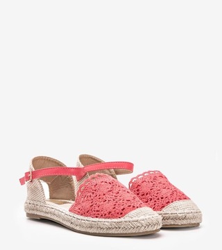 Czerwone espadryle koronkowe damskie buty LX201 11229 rozmiar 37