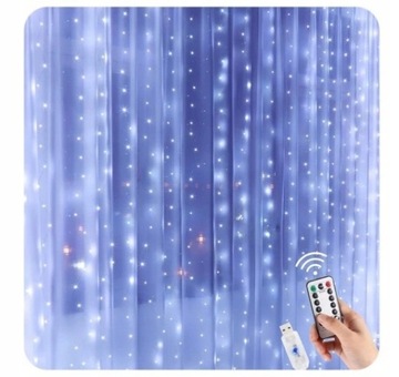 KURTYNA MIKRO LED DRUCIK 3x3m LAMPKI PILOT BARWA ZIMNA