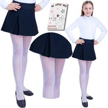 Модные колготки для девочек в горошек, черные в горошек, размер 158.