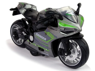 Motocykl Sportowy Szary Zielony Pasy 1:12 Napęd Pu - Model Zabawka