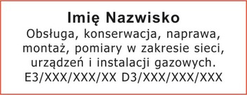 Pieczątka GAZOWNIKA UPRAWNIENIA SEP G3 E/D3