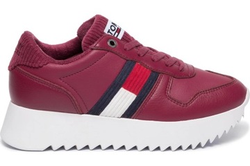 Buty TOMMY JEANS trampki damskie sportowe bordowe skórzane wygodne r. 40