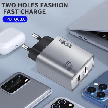 Зарядное устройство USB Type-C мощностью 45 Вт, быстрая зарядка, 2 порта USB PD, адаптер для мобильного телефона