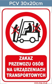 Tabliczka BHP Zakaz przewozu osób #114 30x20cm P