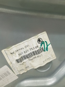 EL. MECHANIZMUS OKNO PRAVÝ PŘEDNÍ SUPERB 3U1837752BK