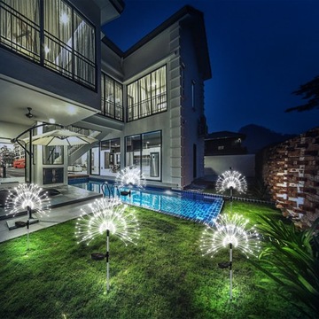 2шт солнечные садовые фонари с приводом от одуванчика фейерверк украшения 150 светодиодов