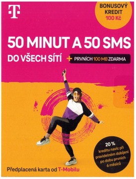 Чешская стартовая SIM-карта T-mobile TWIST 50 минут + 50 текстовых сообщений 100 крон + 20%