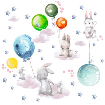 Детские наклейки на стену с воздушными шарами в виде пастельного кролика.