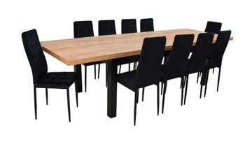 Stół DĄB CRAFT 100x200/300cm + 10 krzeseł Welur
