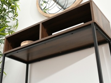 ДЕРЕВЯННАЯ НАСТЕННАЯ КОНСОЛЬ С ПОЛКАМИ ФРИДА ОРЕХ ЧЕРНАЯ МЕТАЛЛИЧЕСКАЯ ОСНОВА