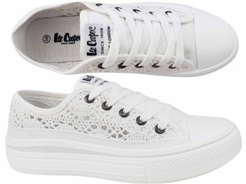 LEE COOPER BUTY KORONKOWE AŻUROWE TRAMPKI BIAŁE GRUBA PODESZWA PLATFORMA